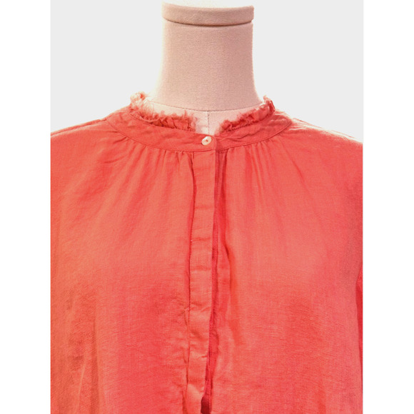 Ivy Jane Coral Orange Linen Boho Shirt Raw Edge Collar Long Sleeve Medium - Picture 2 of 11